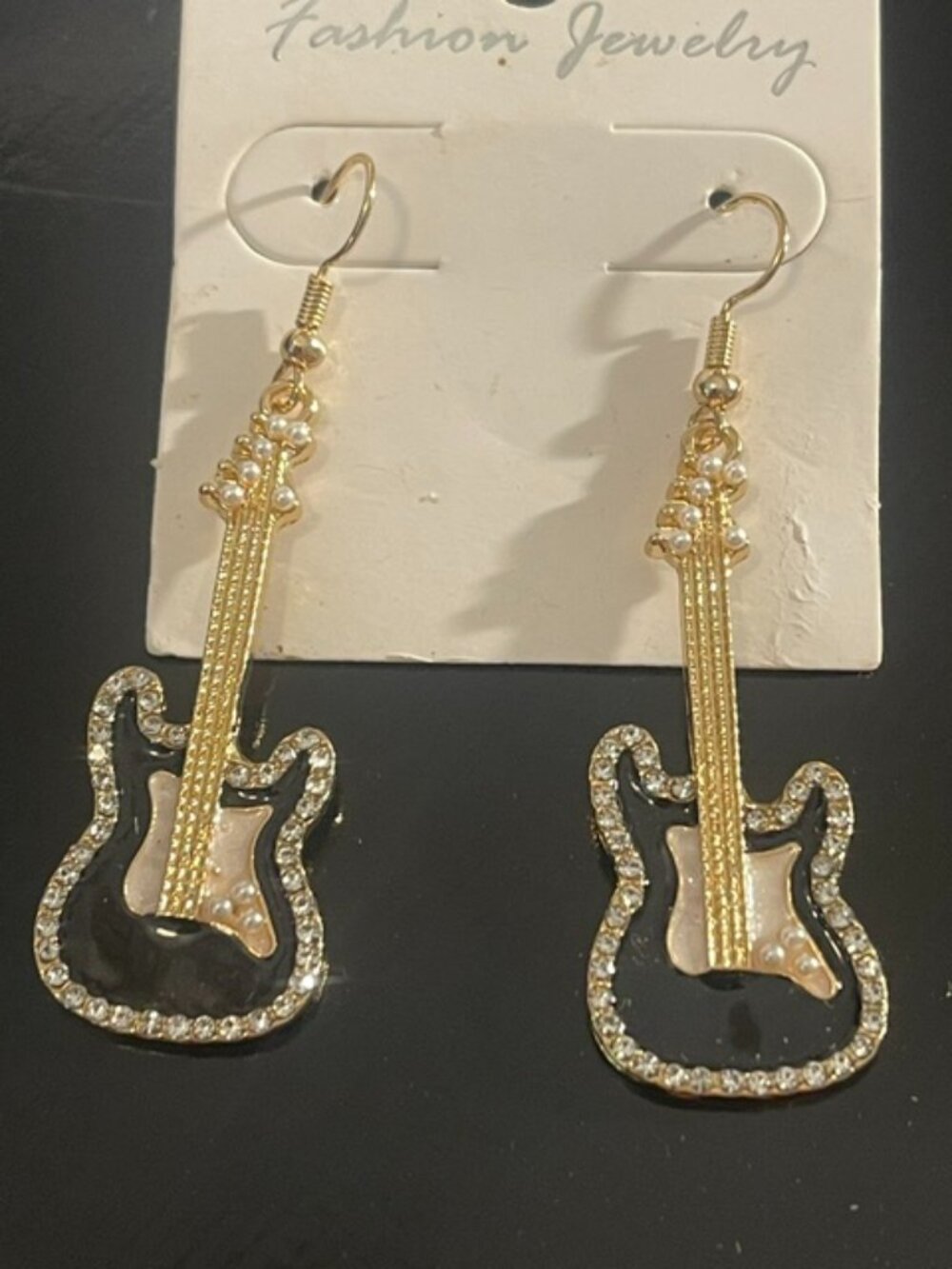 New! Pearl and Gold-Plated Guitar Dangle Earrings. Gorgeous!